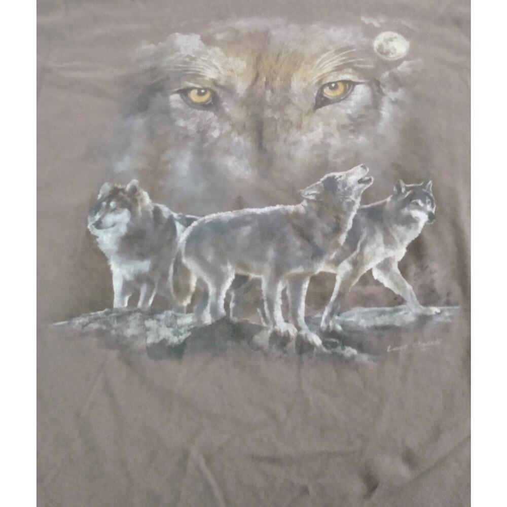 Mens 2XL T Shirt Wolves Howling At The Moon Tie-Dye Brown Native American Nature